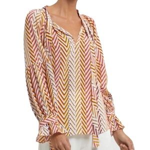 Marie Oliver Cerci Silk Pink Orange Yellow Chevron Toe Neck Blouse - S